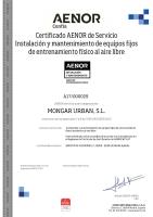 Certificado AENOR Mantenimiento e Instalacion Equipos Deportivos al Aire Libre